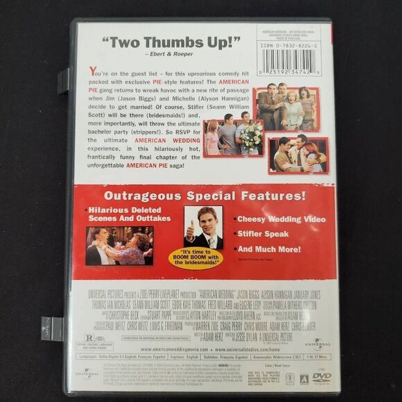 American Wedding (DVD, 2003) Widescreen – Jason Biggs, Alyson Hannigan, Seann Wi - Picture 3 of 3